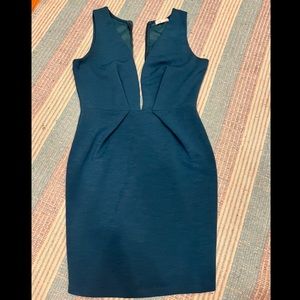 Plunging neckline mini teal dress